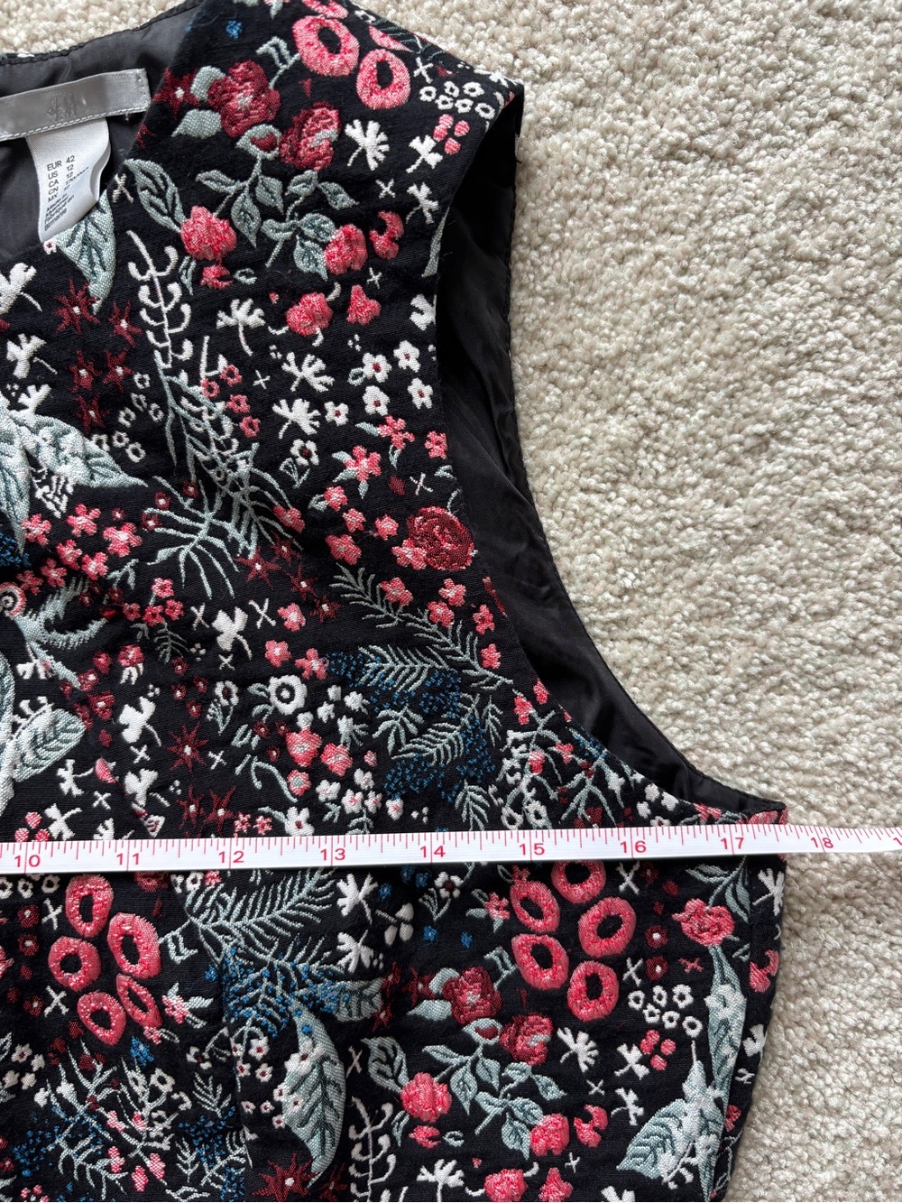 H&M Black Mini Dress with Pink & Blue Floral Jacquard - Picture 6 of 9